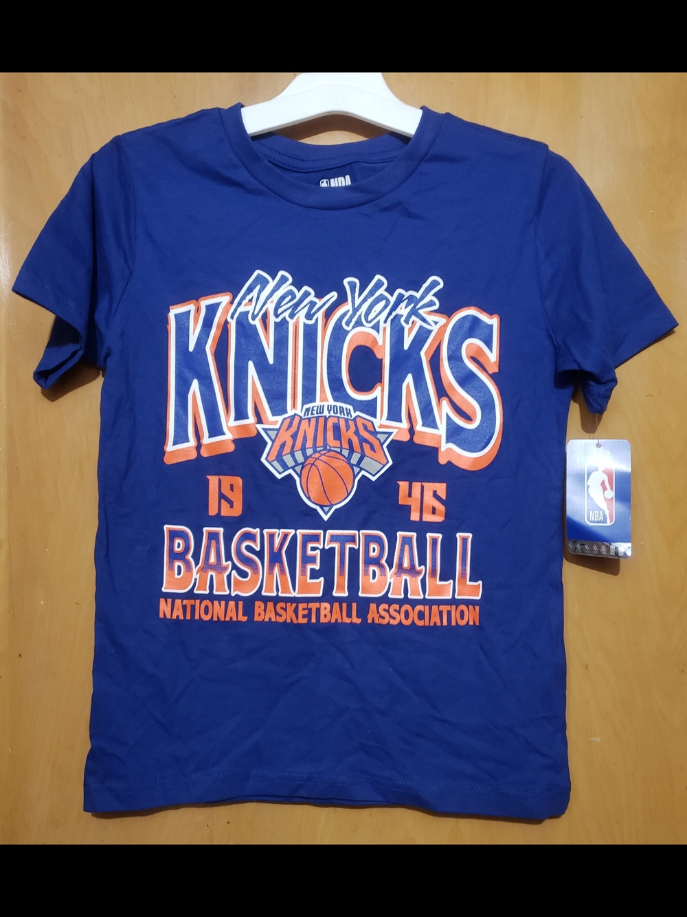 NBA New York Knicks Blue Short-Sleeve Tee with Orange & White Logo